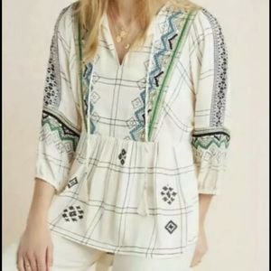 Anthropologie Boho Embroidered Peasant top medium